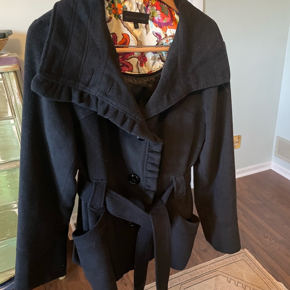 Steve Madden XL Black Tie Trench Winter Dressy Coat